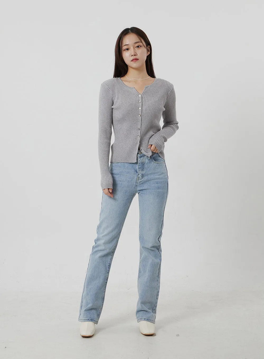 Ribbed Knit Button Top OF302