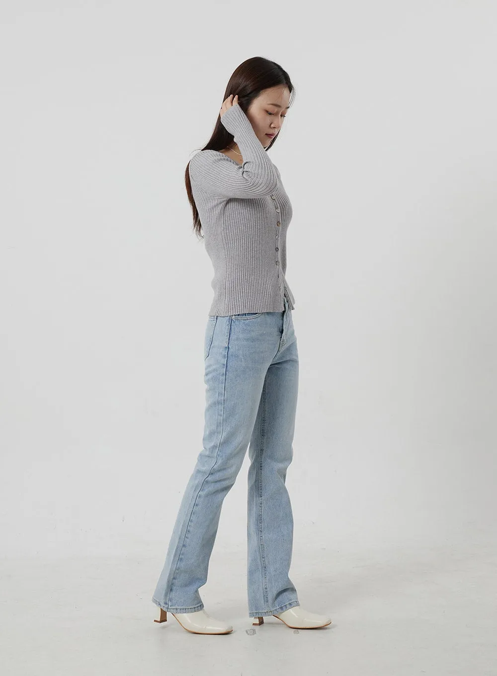 Ribbed Knit Button Top OF302