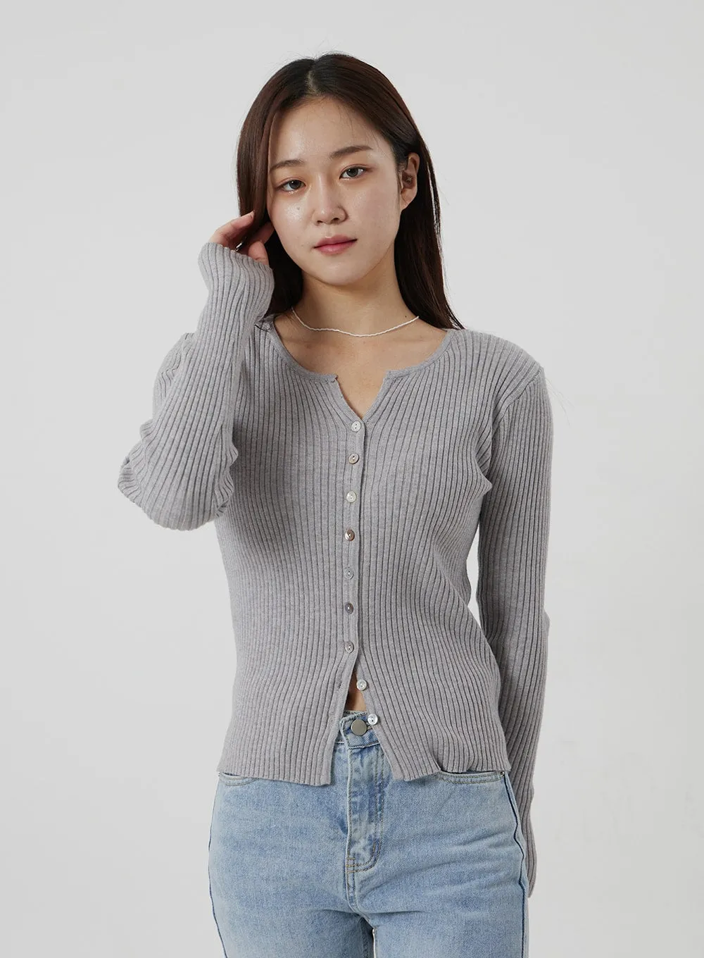 Ribbed Knit Button Top OF302