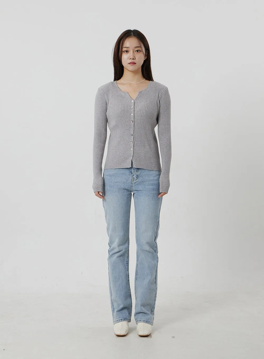 Ribbed Knit Button Top OF302