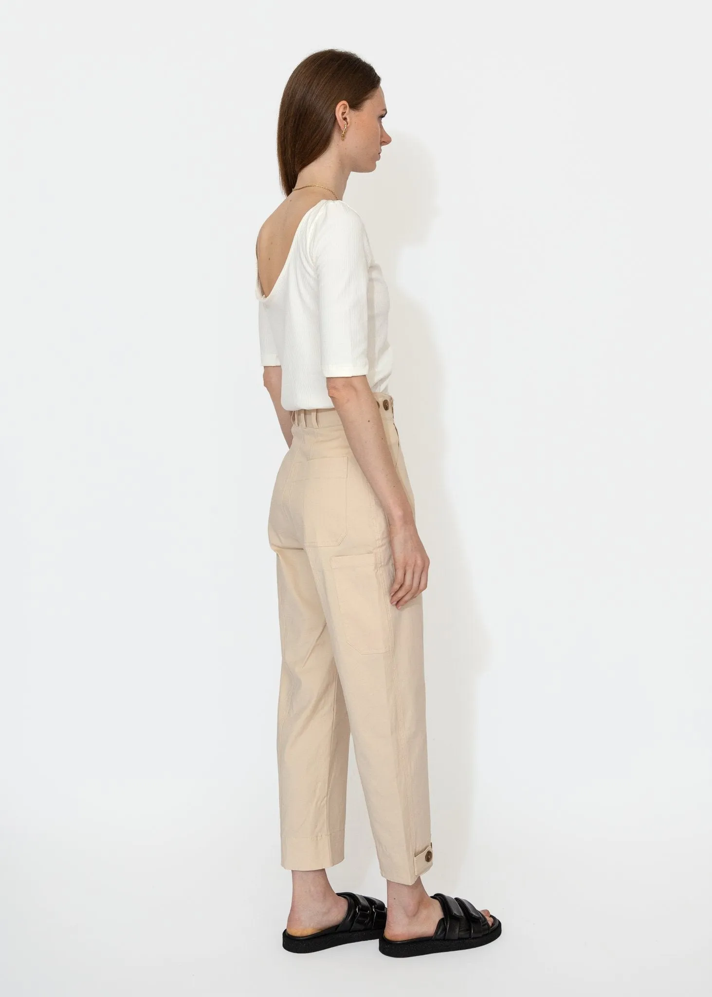 Scoop Back Ribbed Top in Ivory