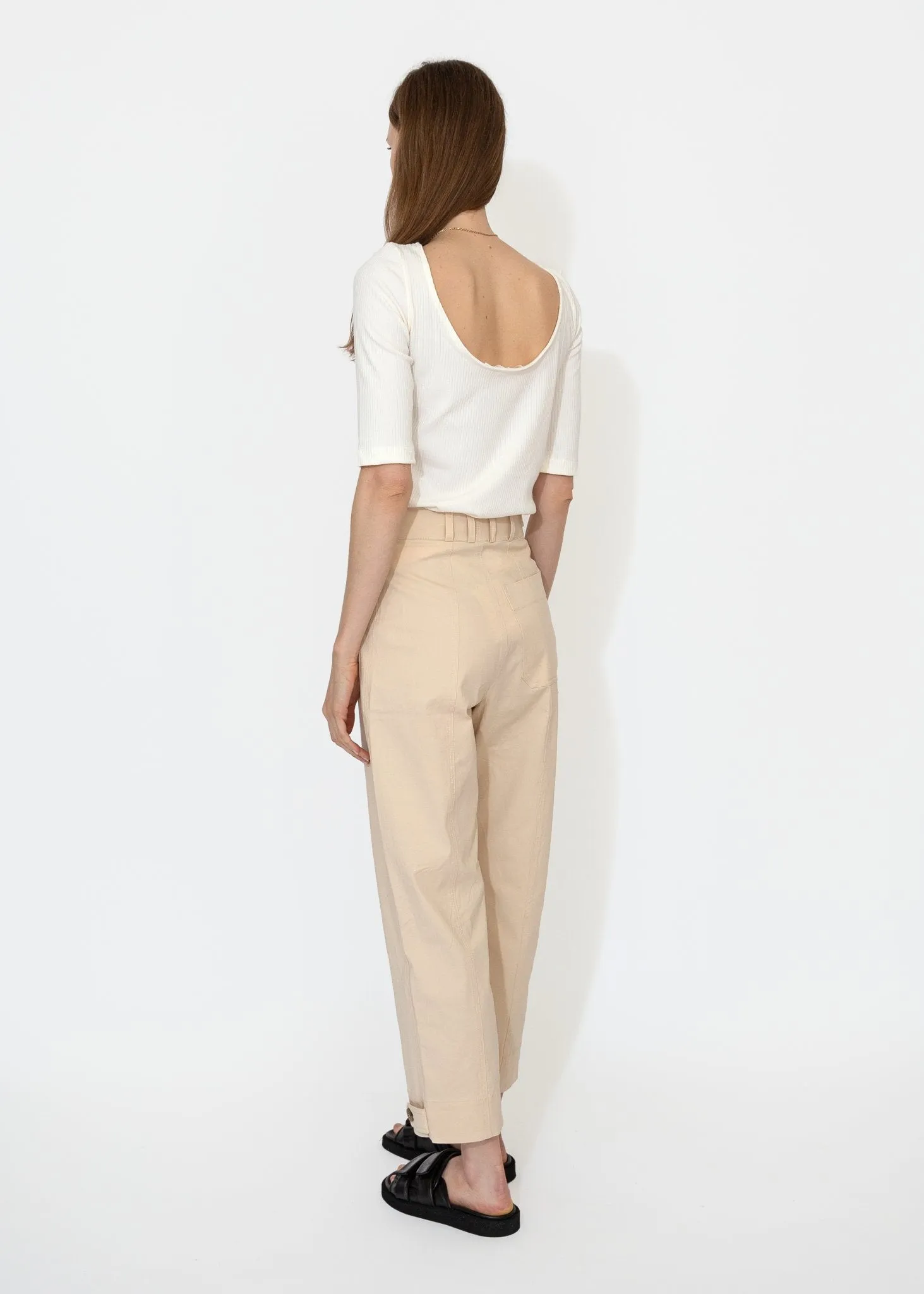 Scoop Back Ribbed Top in Ivory