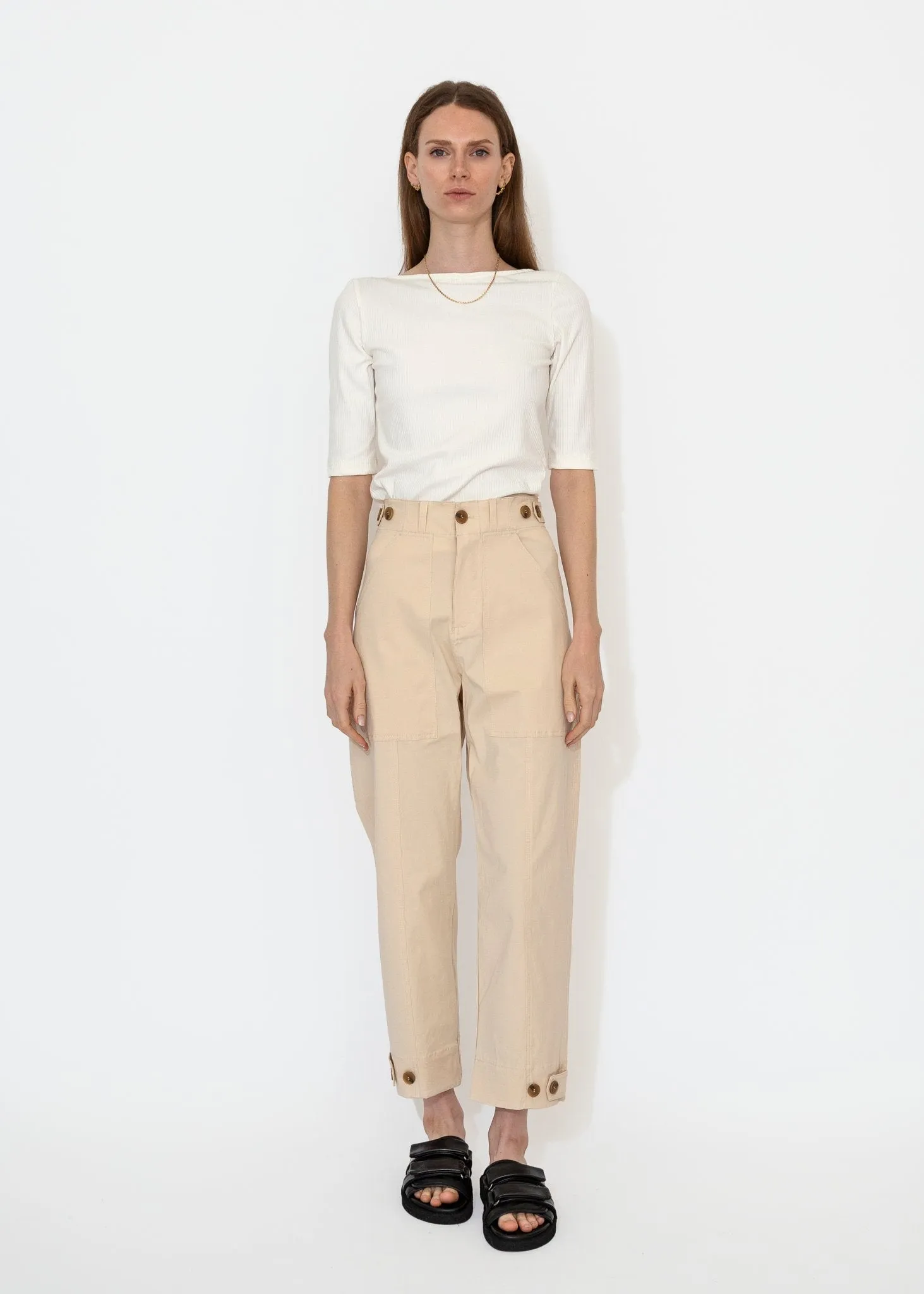 Scoop Back Ribbed Top in Ivory
