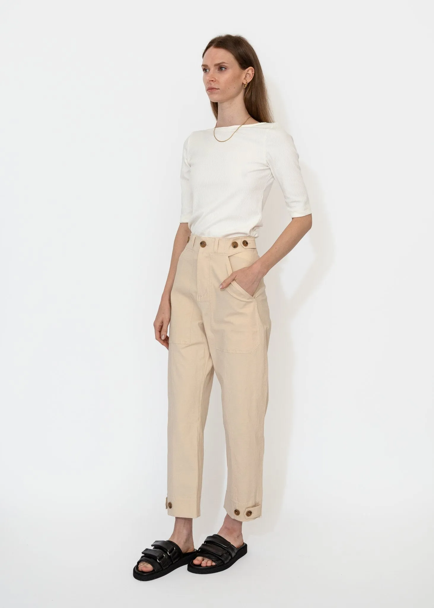 Scoop Back Ribbed Top in Ivory