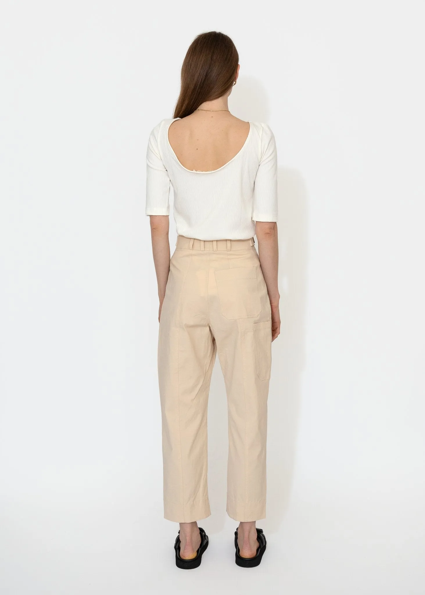 Scoop Back Ribbed Top in Ivory