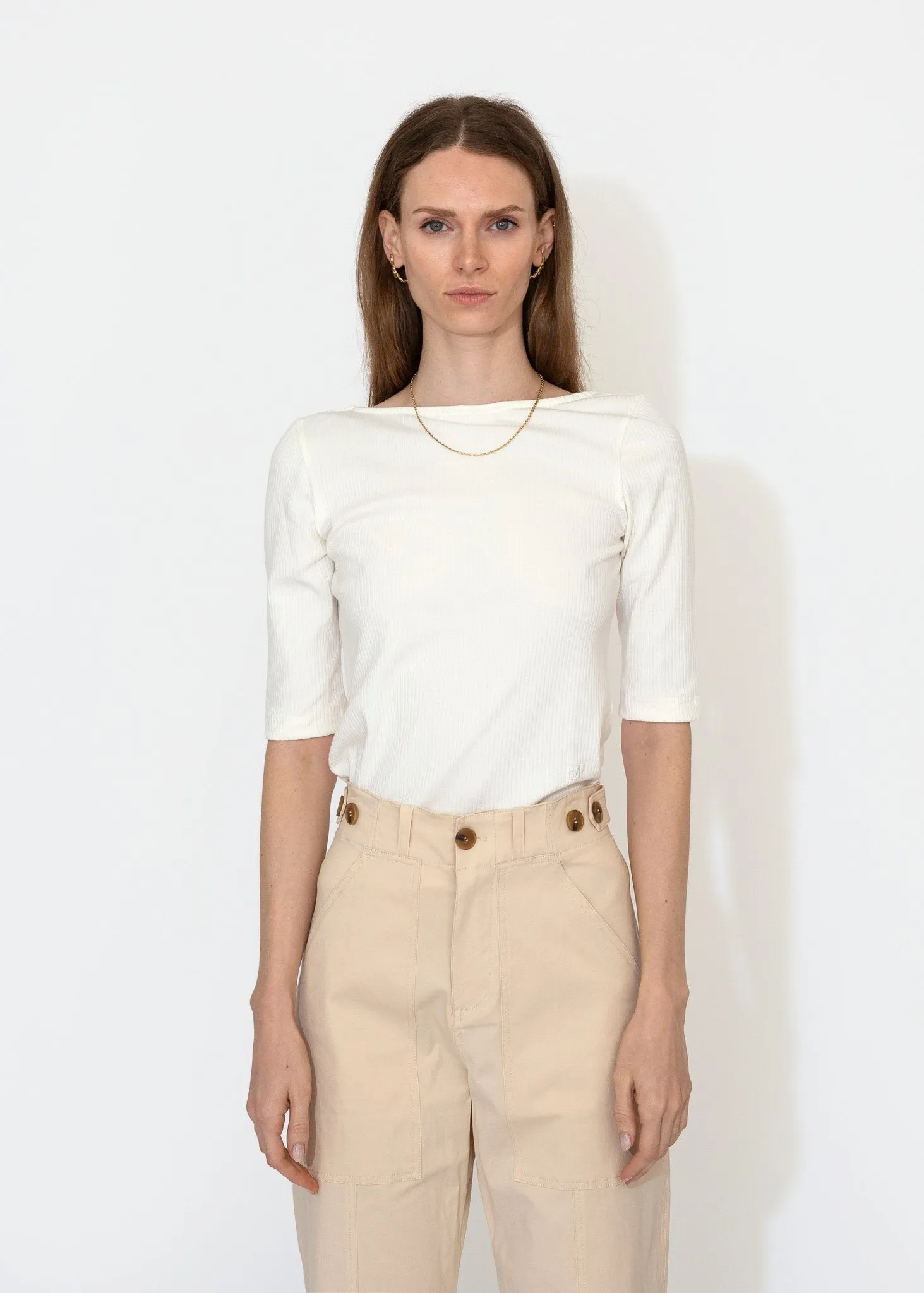Scoop Back Ribbed Top in Ivory