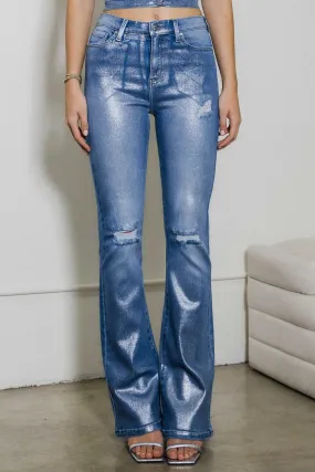 Silver Foil Bootcut Jeans