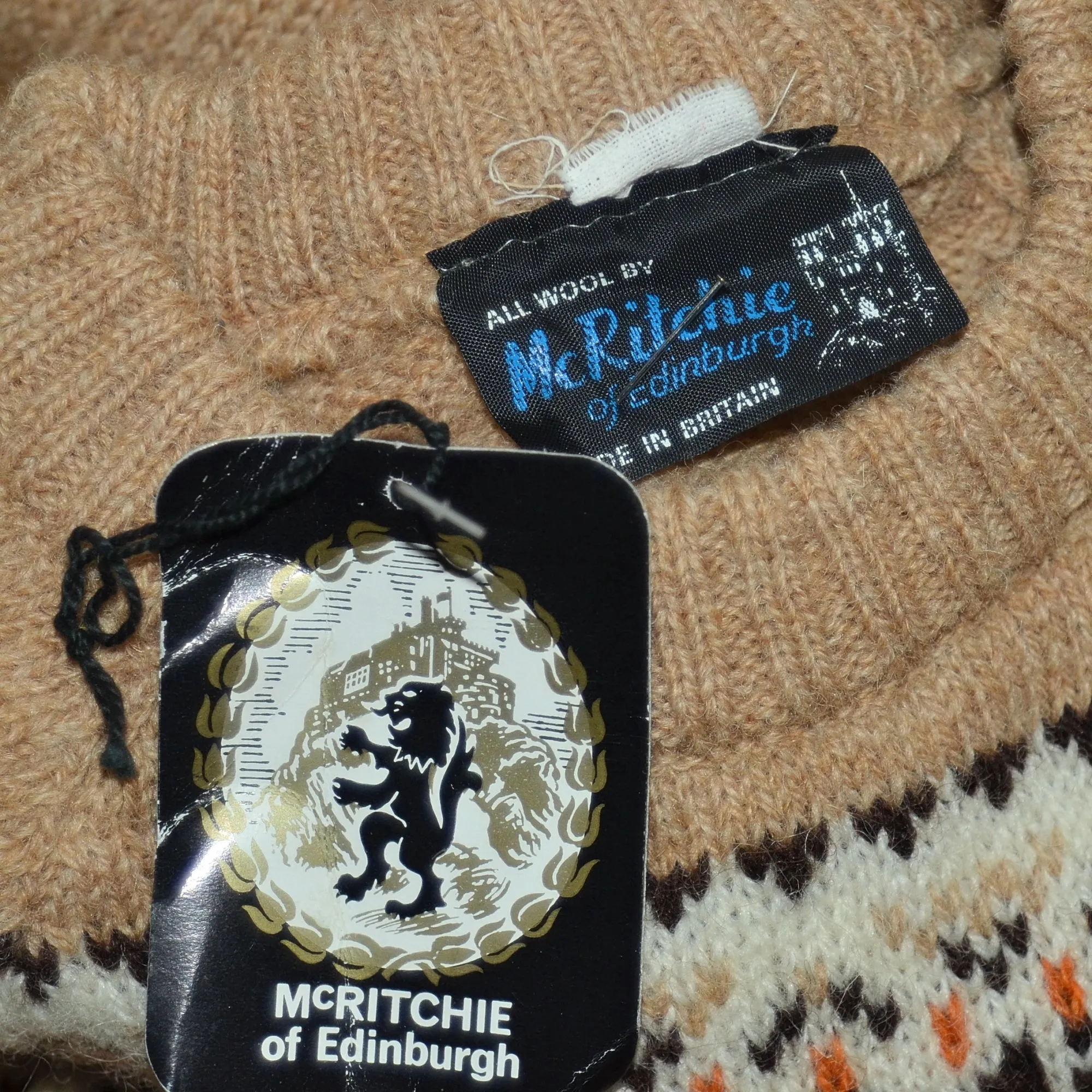 SOLD Vintage Camel Wool Fair Isle Nordic Sweater, McRitchie of Scotland