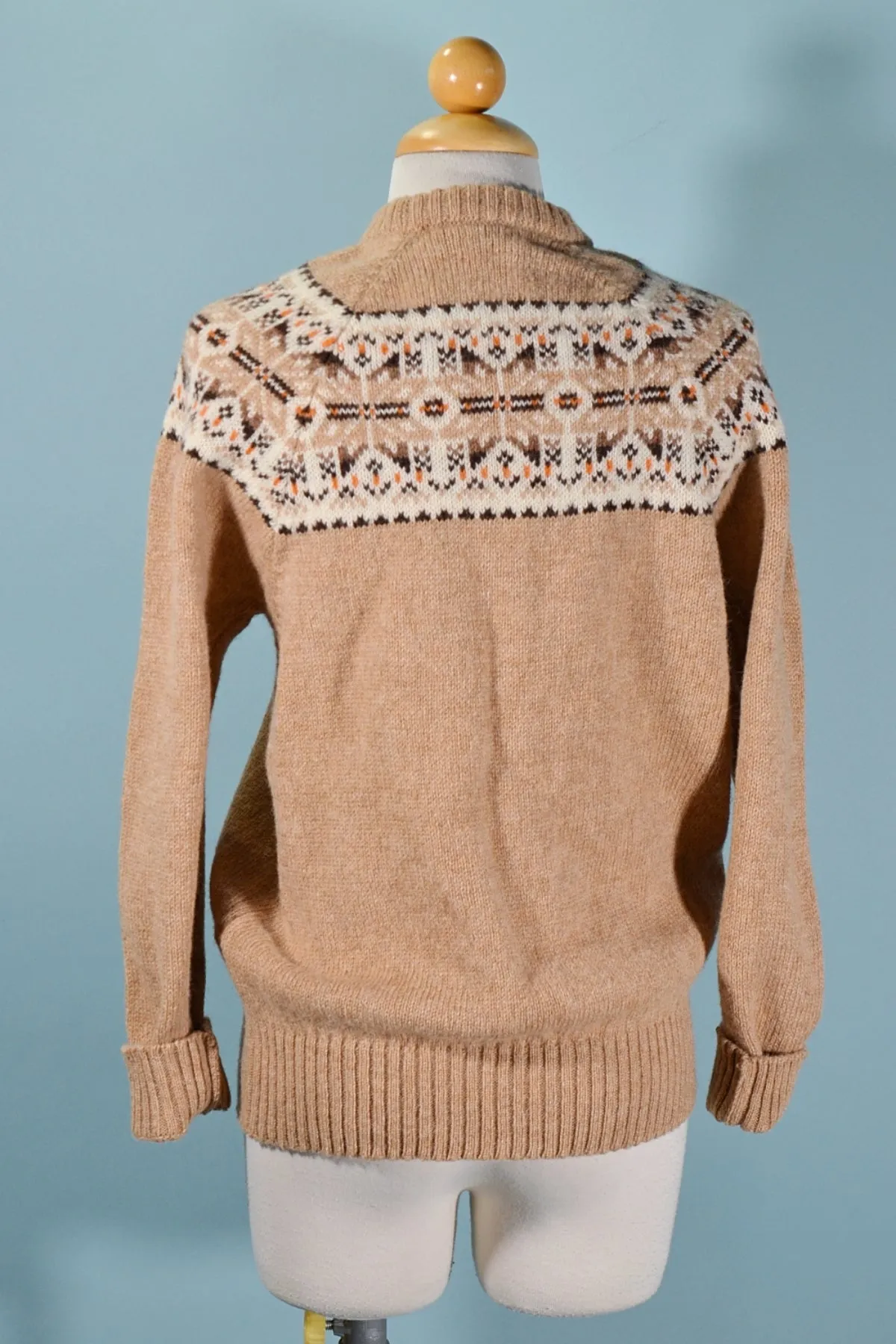 SOLD Vintage Camel Wool Fair Isle Nordic Sweater, McRitchie of Scotland