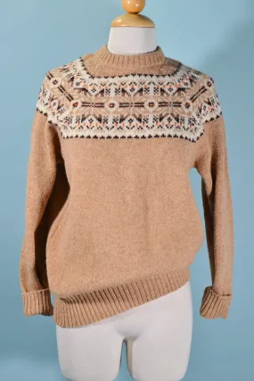 SOLD Vintage Camel Wool Fair Isle Nordic Sweater, McRitchie of Scotland