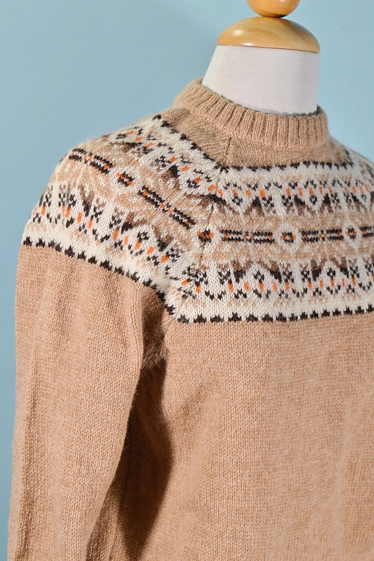 SOLD Vintage Camel Wool Fair Isle Nordic Sweater, McRitchie of Scotland