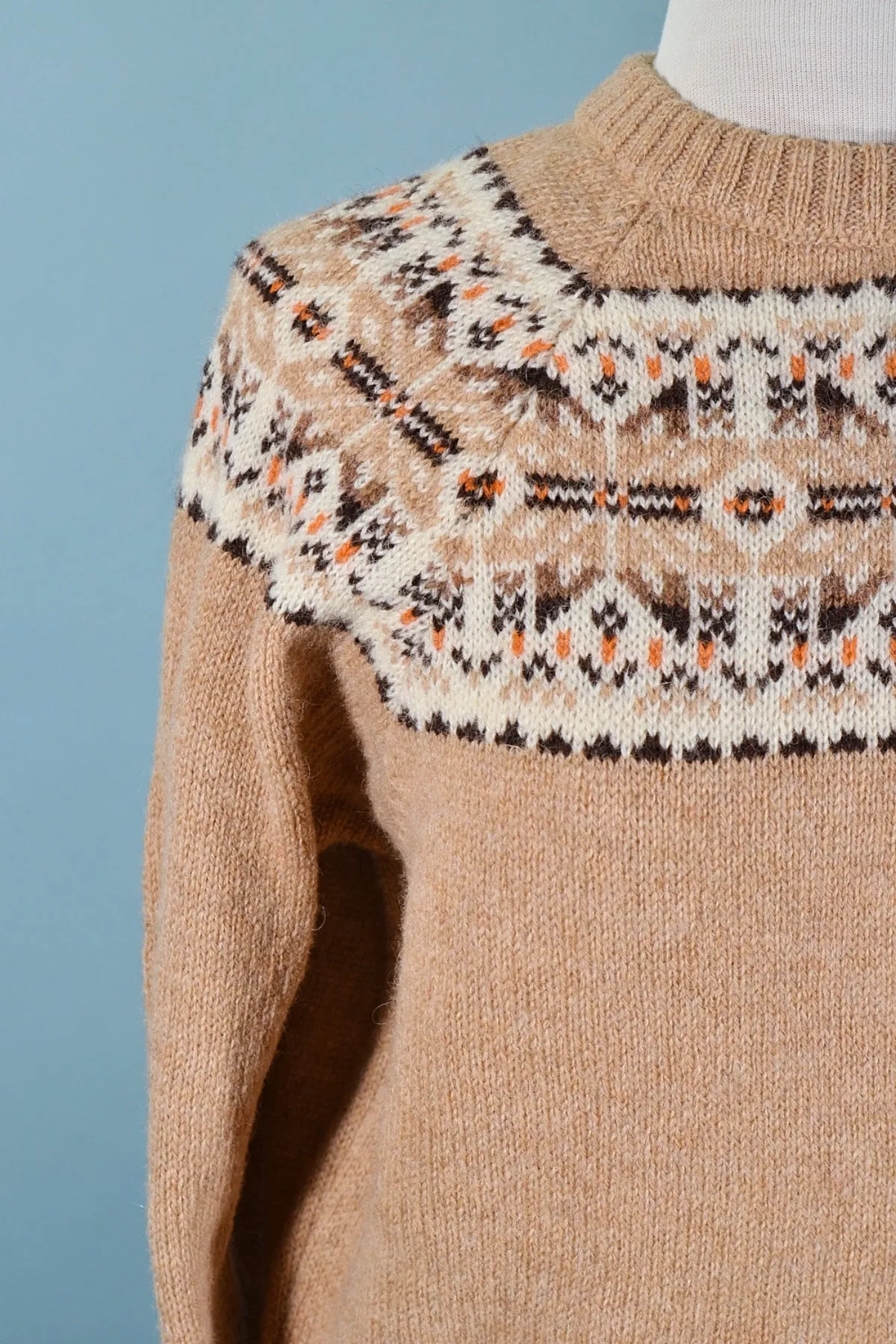 SOLD Vintage Camel Wool Fair Isle Nordic Sweater, McRitchie of Scotland