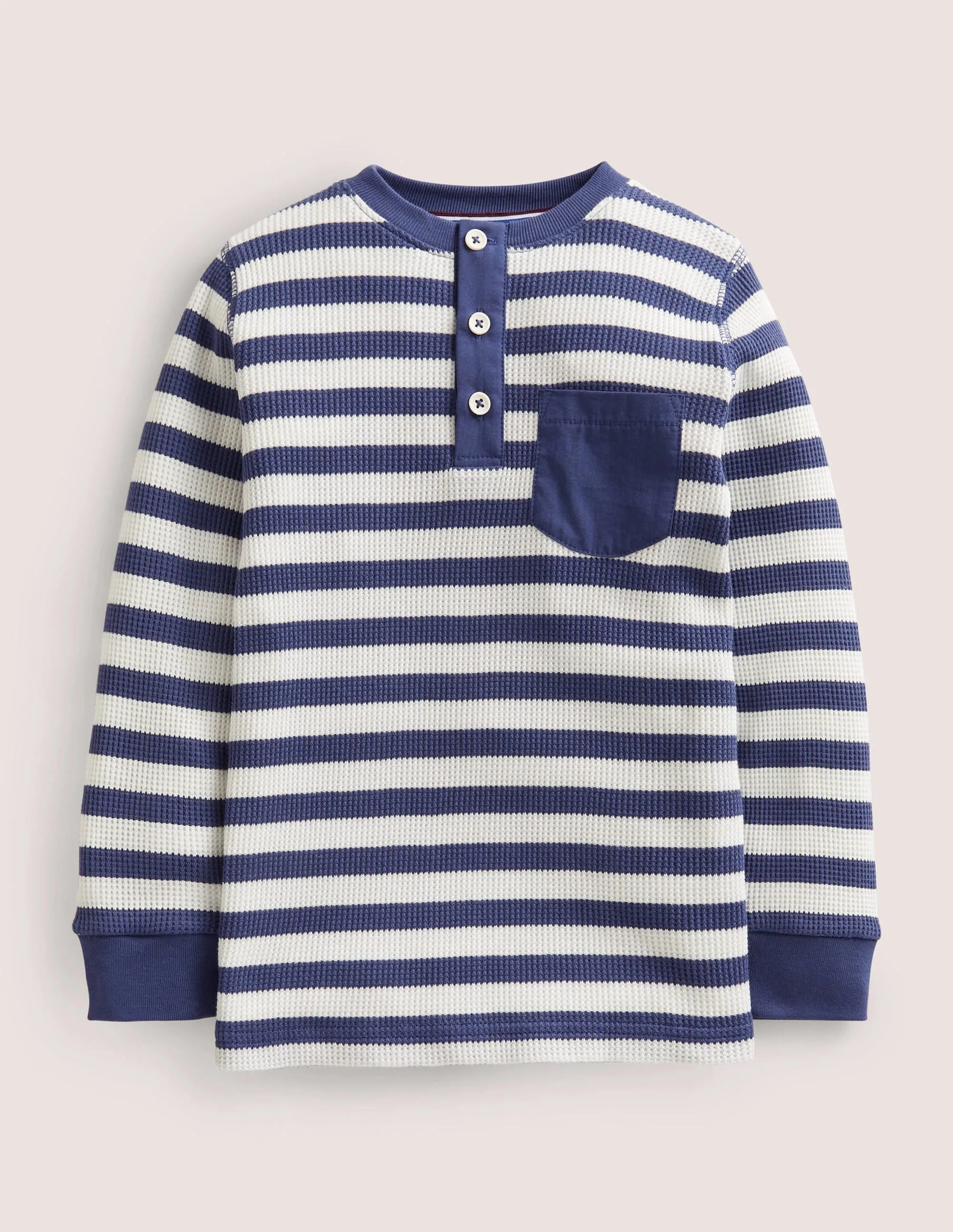 Waffle Henley T-Shirt-Ivory/Starboard