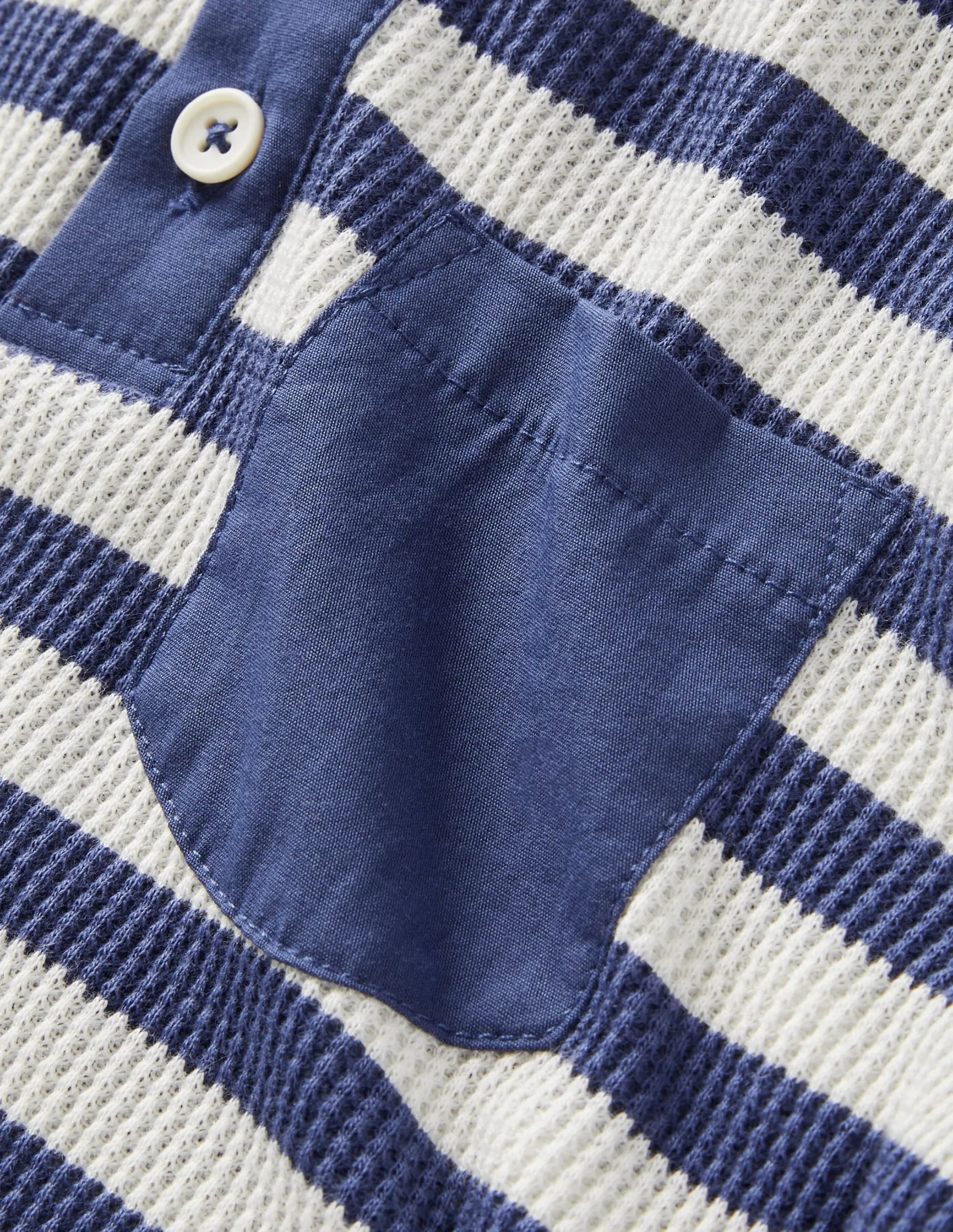 Waffle Henley T-Shirt-Ivory/Starboard