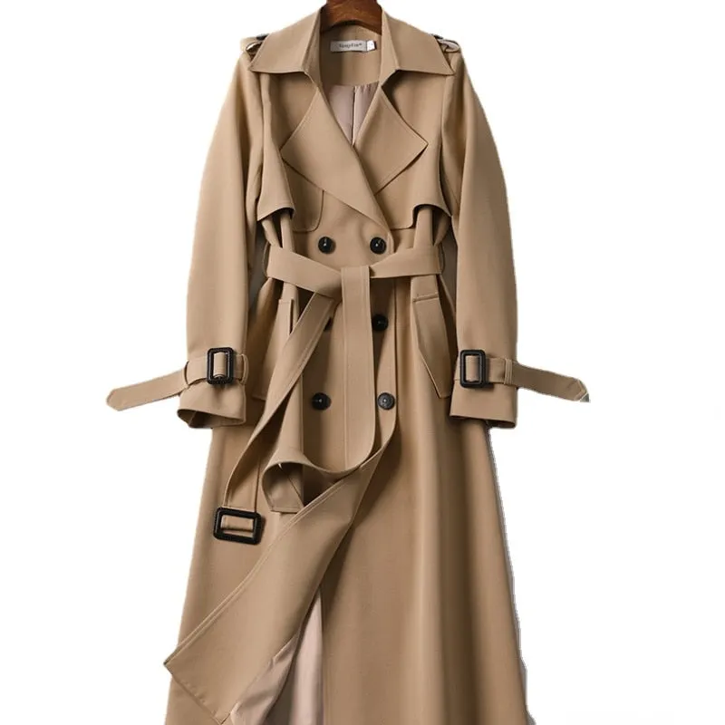 Wjczt  Windbreaker Women's Long Section 2022 Spring Autumn Korean Version of Popular British Style Coat Over The Knee S-XXXL