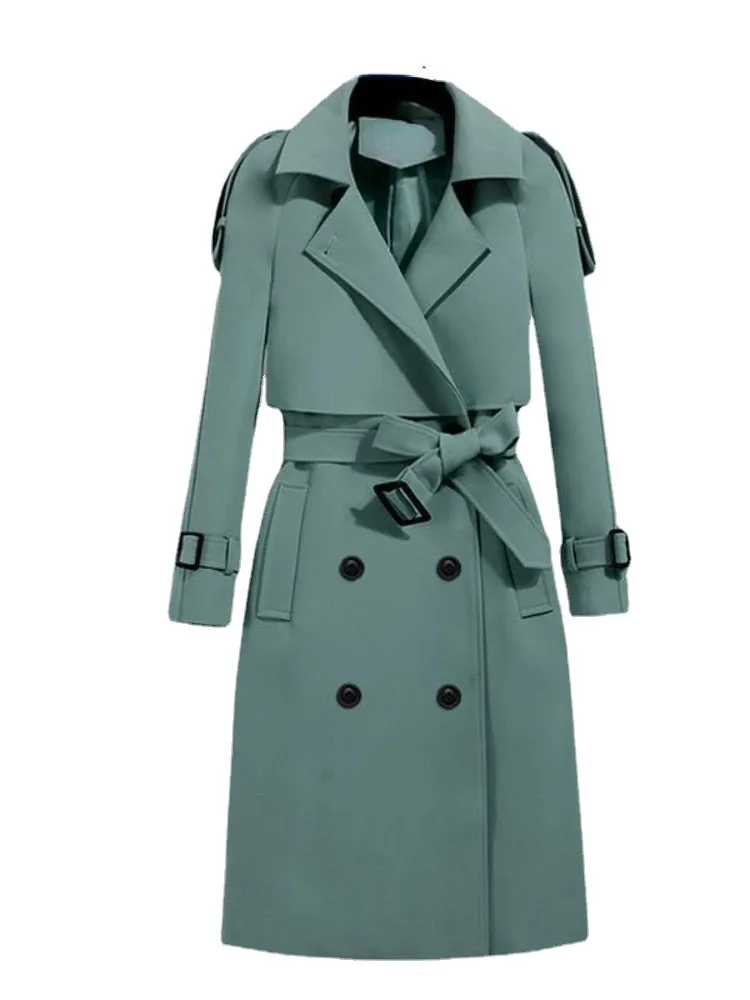 Wjczt  Windbreaker Women's Long Section 2022 Spring Autumn Korean Version of Popular British Style Coat Over The Knee S-XXXL