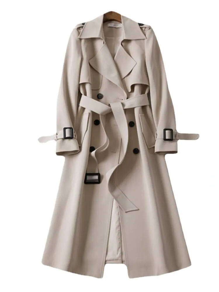 Wjczt  Windbreaker Women's Long Section 2022 Spring Autumn Korean Version of Popular British Style Coat Over The Knee S-XXXL