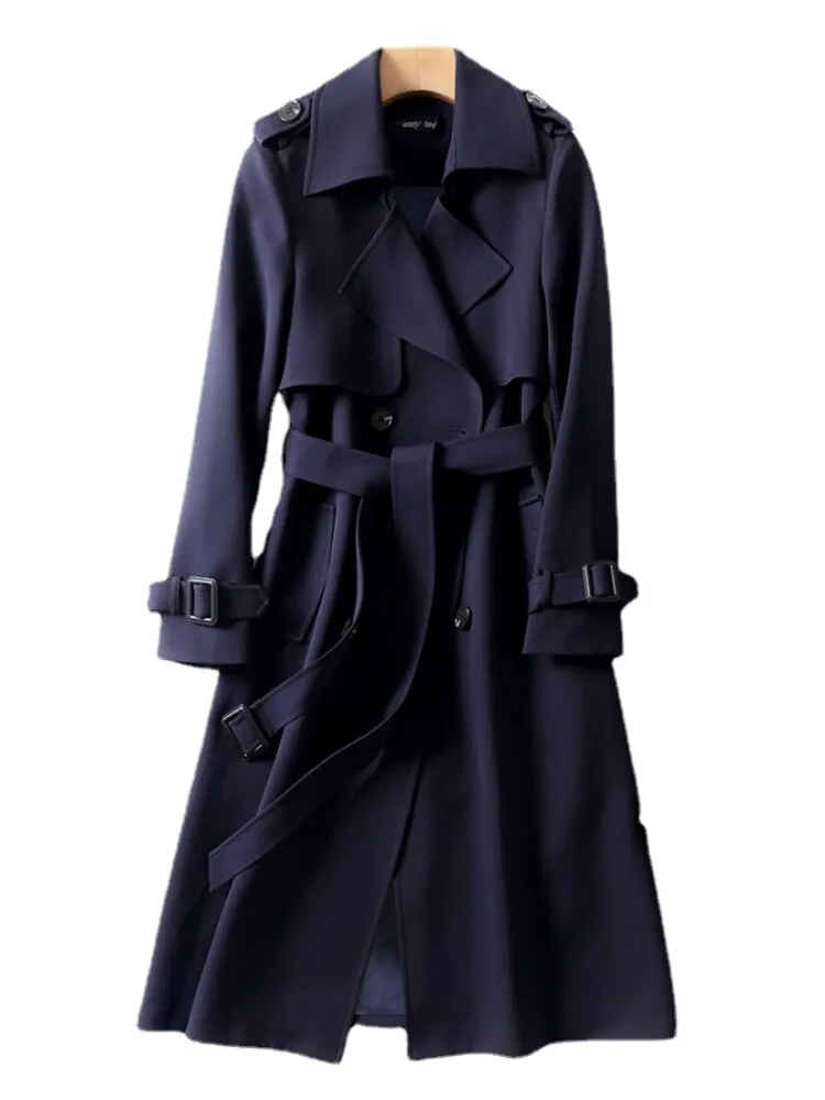 Wjczt  Windbreaker Women's Long Section 2022 Spring Autumn Korean Version of Popular British Style Coat Over The Knee S-XXXL