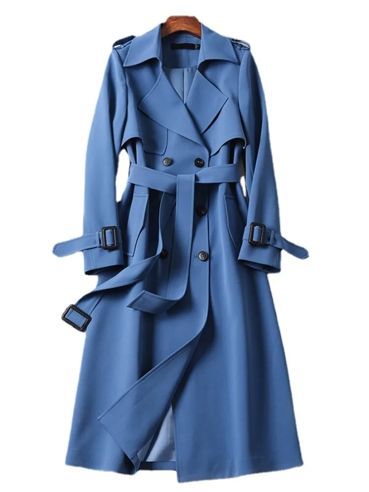 Wjczt  Windbreaker Women's Long Section 2022 Spring Autumn Korean Version of Popular British Style Coat Over The Knee S-XXXL