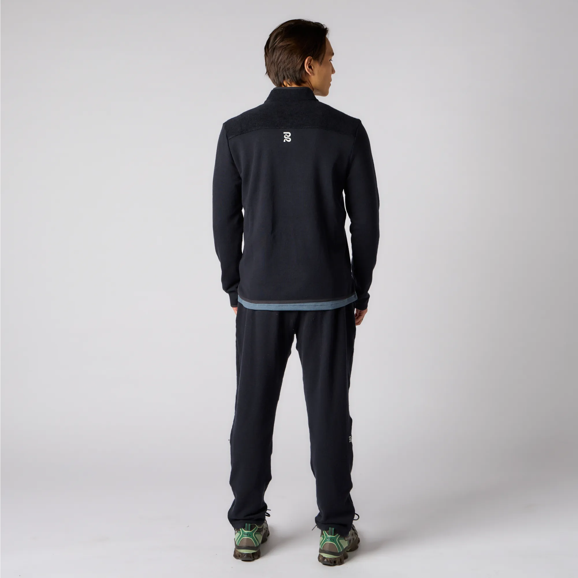 Mens Black Wool Terry Quarter Zip Pullover Sweater