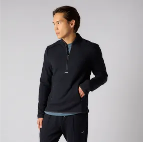 Mens Black Wool Terry Quarter Zip Pullover Sweater