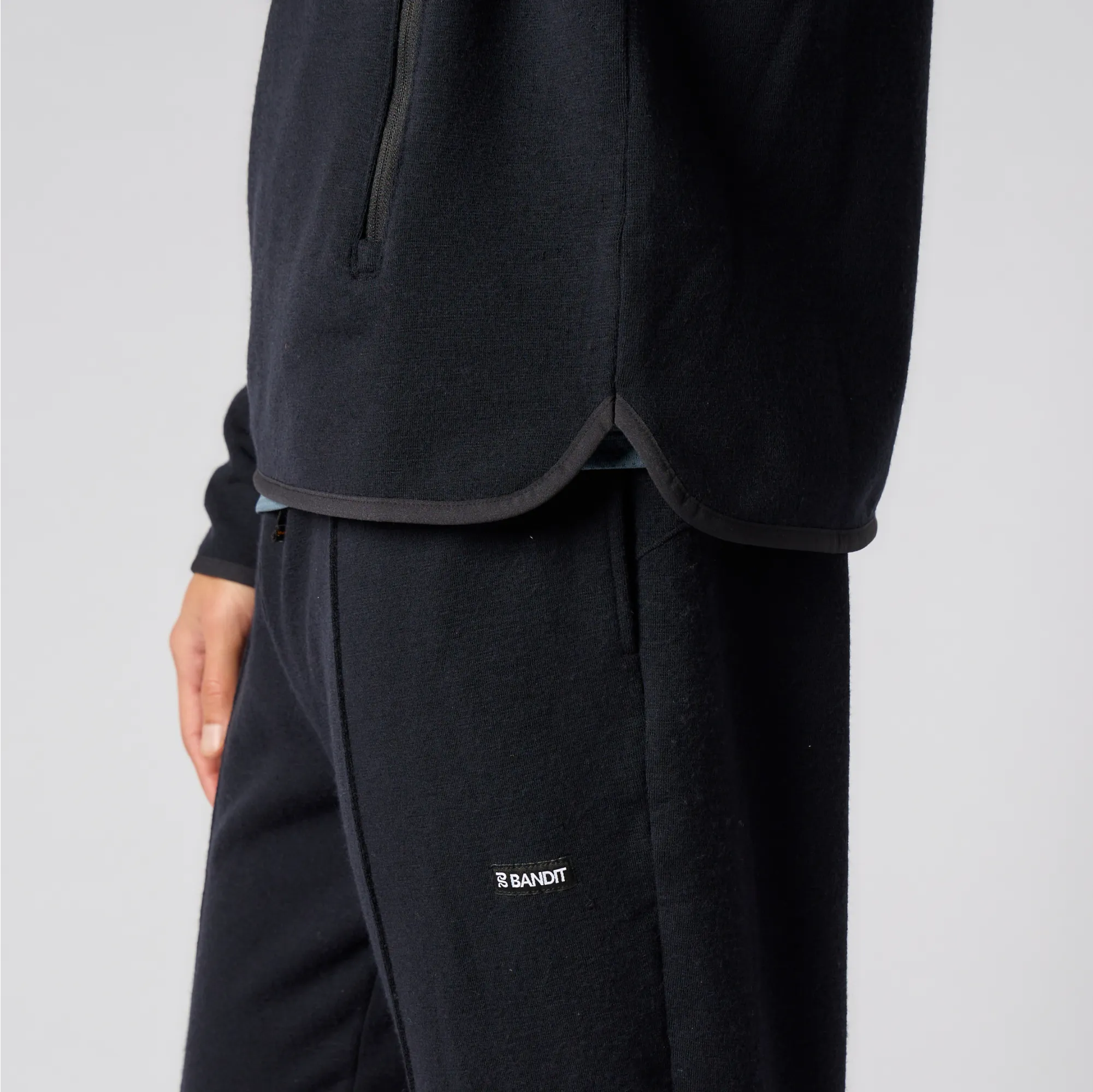 Mens Black Wool Terry Quarter Zip Pullover Sweater