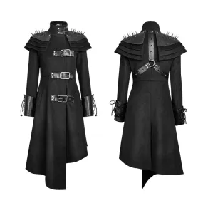 Y-679 Women Asymmetric Woolen Military Punk Trench Coat