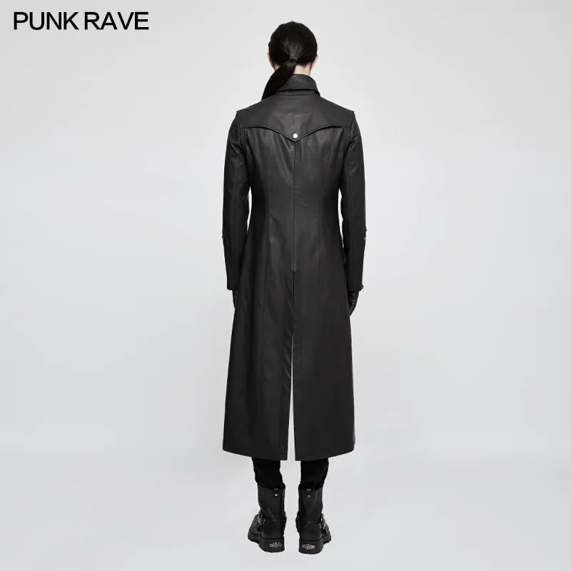 Y-809 Winter Men Long Leather Punk Coat With Stand-up Collar