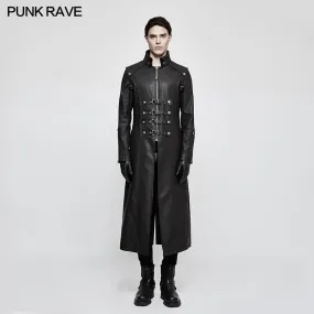 Y-809 Winter Men Long Leather Punk Coat With Stand-up Collar