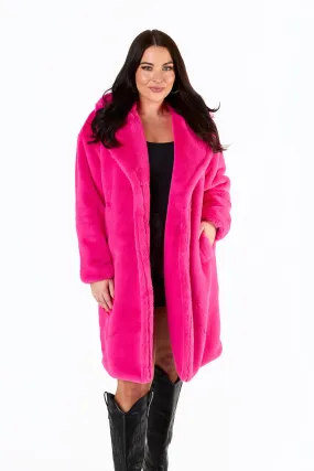 Chic Hot Pink Oversized Faux Fur Coat for Women - Cozy and Stylish Outerwear
