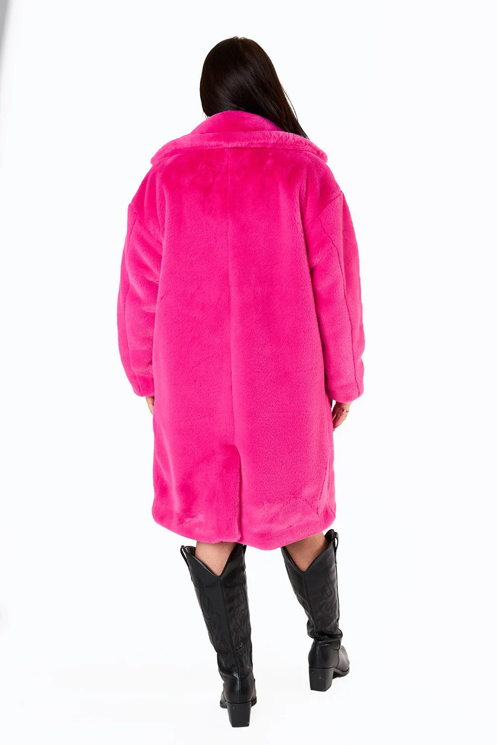 Chic Hot Pink Oversized Faux Fur Coat for Women - Cozy and Stylish Outerwear